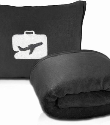 EverSnug Travel Blanket and Pillow - Premium Soft 2 in 1 Airplane Blanket with Soft Bag Pillowcase, Hand Luggage Sleeve and Backpack Clip (Light Pink)