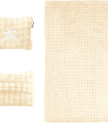 Travel Blanket and Pillow-2-in-1, Ultra-Soft&Compact, Airplane Blanket with Hand Luggage Belt and Backpack Clip,Travelers Accessories Gifts, 61x43 Inches（White）
